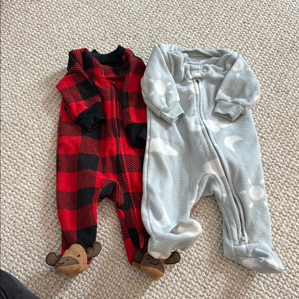 Carter's Baby Footies 2 pack - Red Plaid and Gray